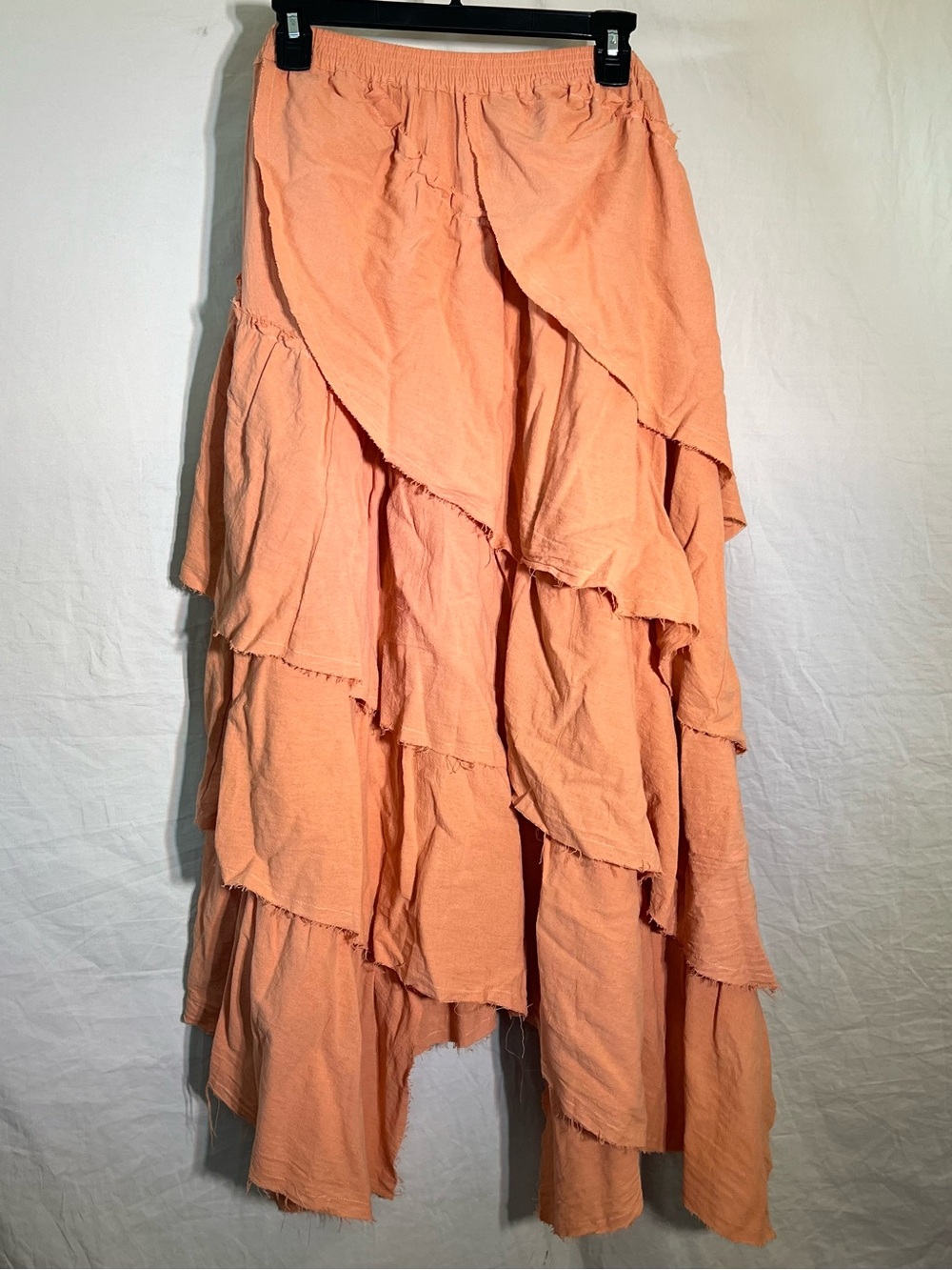 Peach Asymmetrical Tiered Ruffle Maxi Skirt